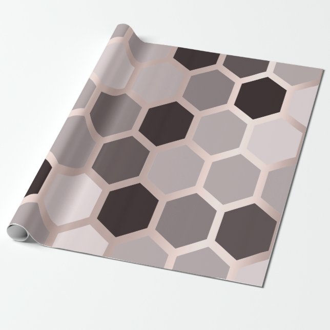 Papel De Regalo Geometría de oro de Rosa gris rosado Hexagon (Desenrollado)