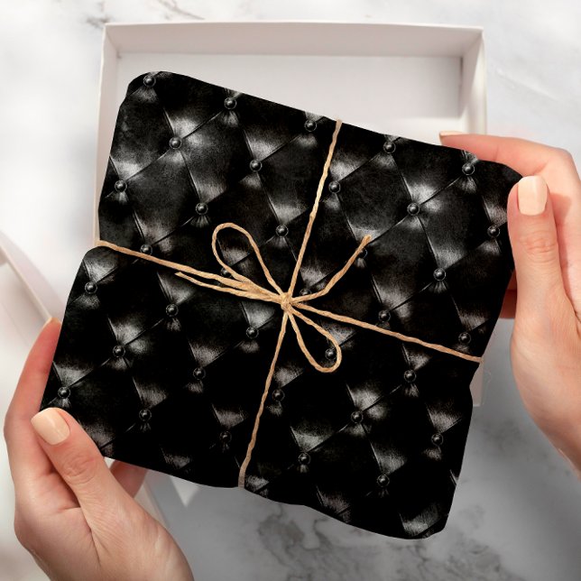 Papel De Regalo Geometría mínima de lujo de cuero espumoso de vidr (Black Glam Puffed Leather Minimal Luxury Geometry Wrapping Paper)