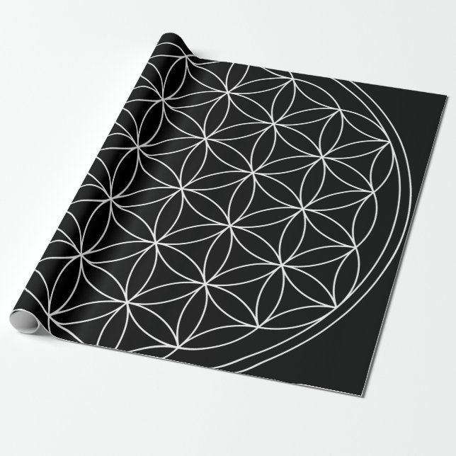 Papel De Regalo Geometría sagrada: Flor de vida negra y blanca (Desenrollado)