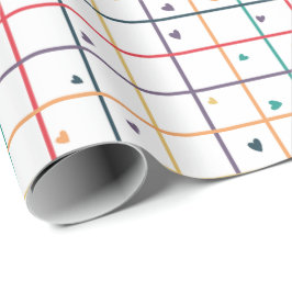 Papel De Regalo Geometric Grid Pattern with Scattered Hearts