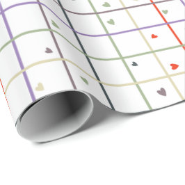 Papel De Regalo Geometric Grid Pattern with Scattered Hearts