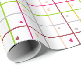 Papel De Regalo Geometric Grid Pattern with Scattered Hearts
