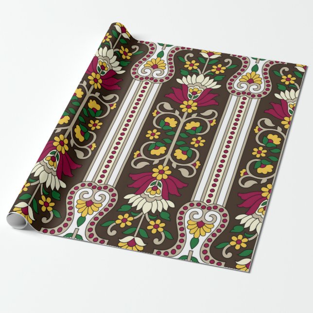 Papel De Regalo Geometric Moghul Paisley pattern on white backgrou (Desenrollado)