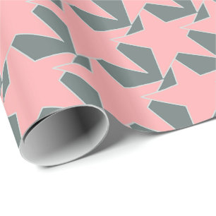Papel De Regalo Geométrica de estrella moderna - gris y rosa coral