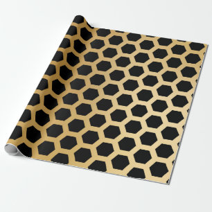 Papel De Regalo Geométrico abstracto de honeycomb negro y oro