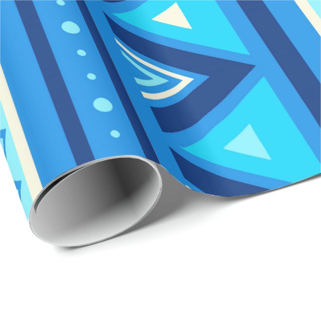 Papel De Regalo Geométrico al sudoeste moderno, azul y turquesa (Esquina del rollo)