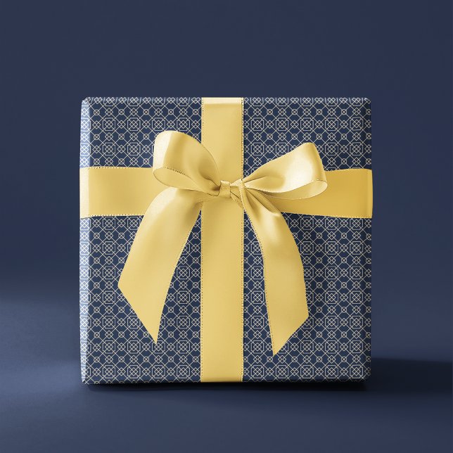 Papel De Regalo Geométrico árabe | Oro azul marino (Subido por el creador)