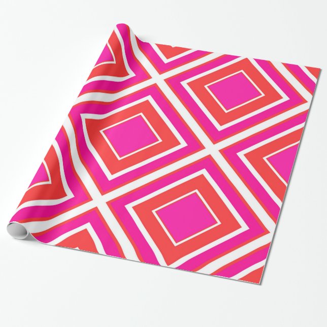Papel De Regalo Geométrico de diamante rosa naranja (Desenrollado)