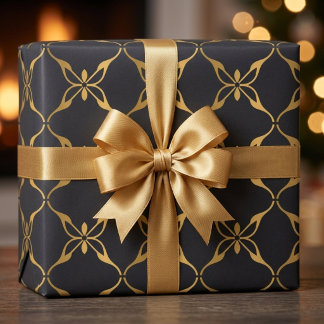 Papel De Regalo Geométrico de negro y dorado