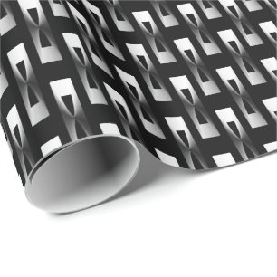 Papel De Regalo Geométrico metálico del art déco - plata y negro