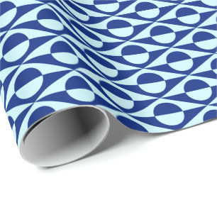 Papel De Regalo Geométrico modernista de mediados de siglo, índigo