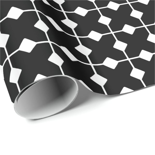 Papel De Regalo Geométrico moderno, diamantes - blancos y negros (Esquina del rollo)