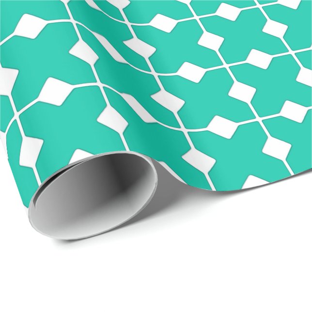 Papel De Regalo Geométrico moderno, diamantes - turquesa (Esquina del rollo)