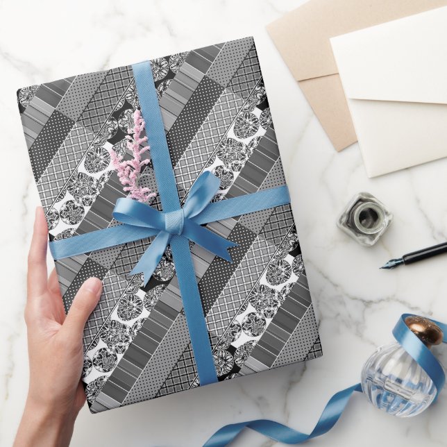 Papel De Regalo Geométrico ,Patrón , blanco y negro (Regalar)