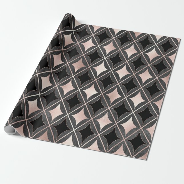 Papel De Regalo Geométrico rosa negro y Rubor (Desenrollado)