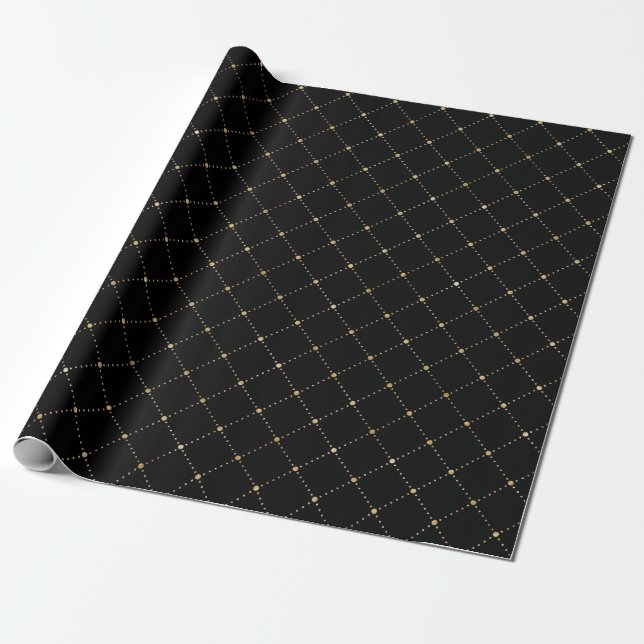 Papel De Regalo Geometry Dots Grill Sepia Black Gold Squares (Desenrollado)
