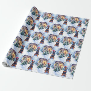 Papel De Regalo German Pinscher Patio Nevado Gorro de Papá Noel