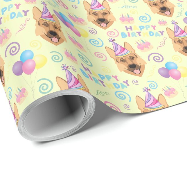 Papel De Regalo German Shepherd Birthday Gift Wrapping Paper  (Esquina del rollo)