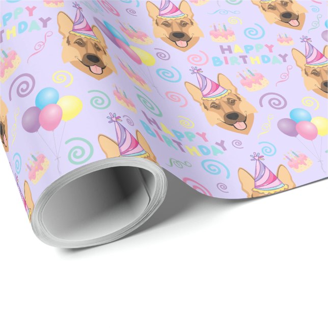 Papel De Regalo German Shepherd Birthday Gift Wrapping Paper  (Esquina del rollo)