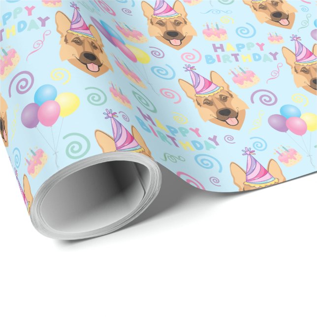 Papel De Regalo German Shepherd Birthday Gift Wrapping Paper  (Esquina del rollo)