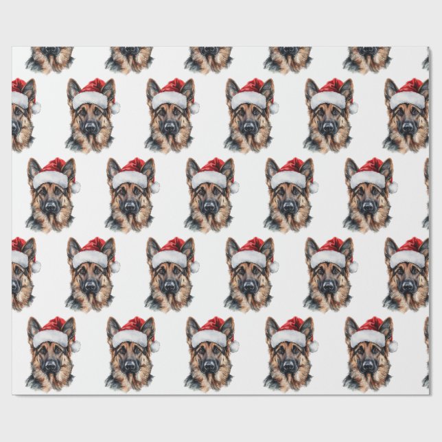 Papel De Regalo German Shepherd with Santa Hat (Superficie plana)