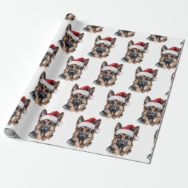 Papel De Regalo German Shepherd with Santa Hat