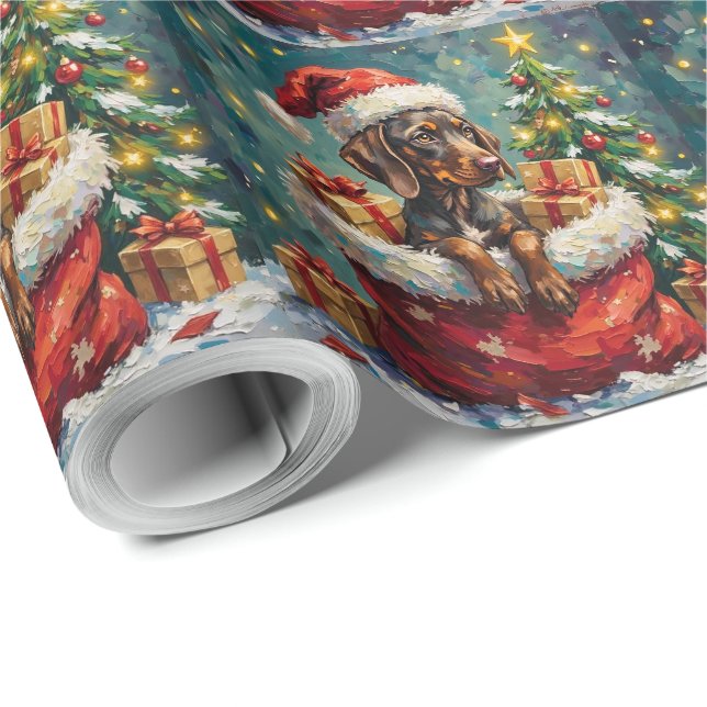 Papel De Regalo German Shorthaired Pointer Christmas Santa Bag (Esquina del rollo)