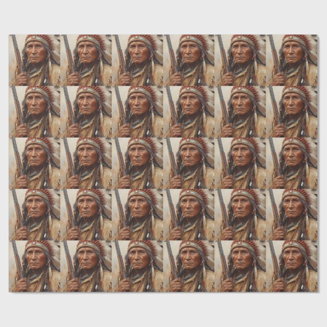 Papel De Regalo Geronimo Indian Chief Warrior Portrait (Superficie plana)