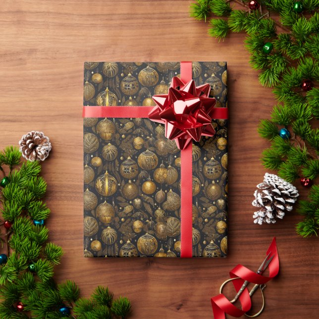 Papel De Regalo Geschenkpapier mit goldenen Weihnachtskugeln (Regalo de vacaciones)