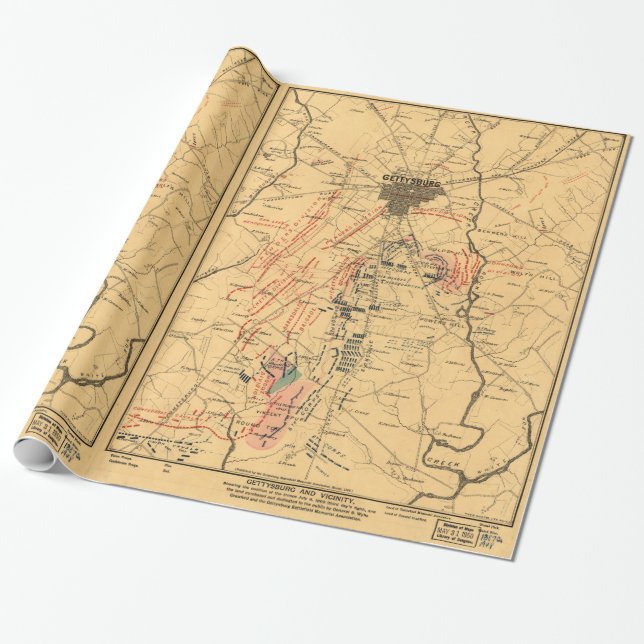Papel De Regalo Gettysburg y vecindad tropa posiciones 3 de julio (Desenrollado)