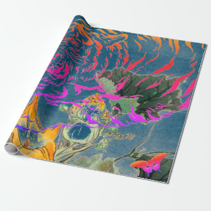PAPEL DE REGALO GIFT WRAPPER PAPER TIGER Y FLORES JAPONESES
