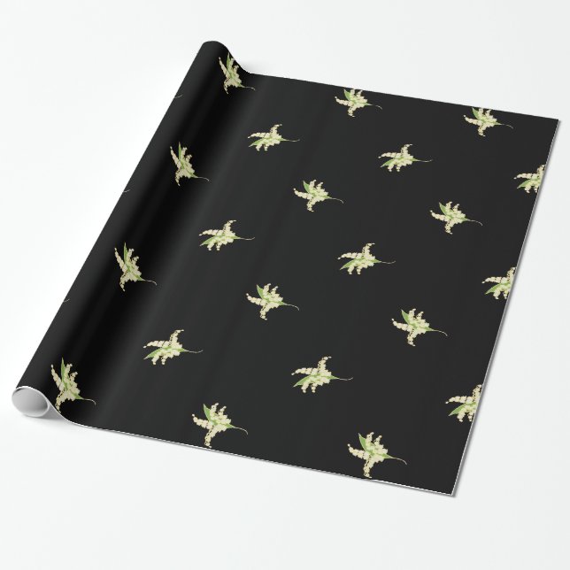 Papel De Regalo Giftwrap elegante, lirios del valle en negro (Desenrollado)