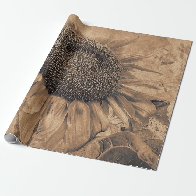 Papel De Regalo Gigante girasol Vintage Sepia Art Deco (Desenrollado)