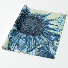Papel De Regalo Gigante Sunflowers Vintage Art Blue Green Decoupag