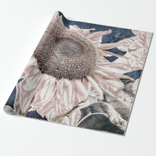 Papel De Regalo Gigante Sunflowers Vintage Gray Sepia Decoupage