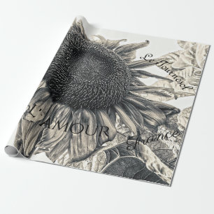 Papel De Regalo Gigante Sunflowers Vintage Sepia Decoupage Ephemer