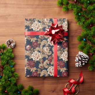 Papel De Regalo Gilded Scrollwork Variegated Peony Navy
