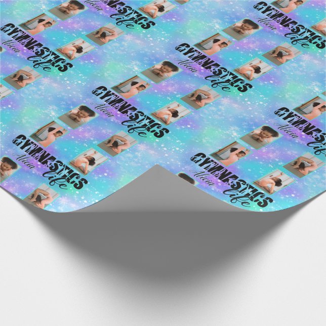 Papel De Regalo Gimnasia Vida Pastel Nombre Personalizado y 4 Foto (Esquina)