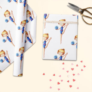 Papel De Regalo Gimnasta rítmica suave en Leotard azul con bola
