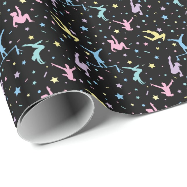 Papel De Regalo Gimnastas de gimnasia chica con estrellas (Esquina del rollo)