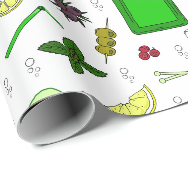 Papel De Regalo Gin Tonic Love Gin Drinker Cocktail Patrón Fiesta (Esquina del rollo)