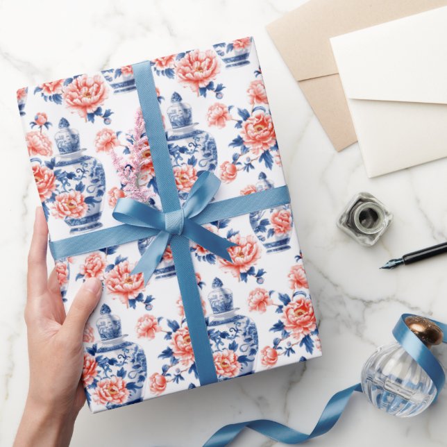 Papel De Regalo Ginger Jar Pink Peonies de la Chinoiserie, el gran (Regalar)