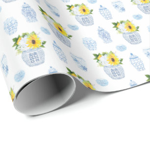 Papel De Regalo Ginger Jinger Azules Y Amarillo Clásico