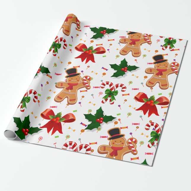 Papel De Regalo Gingerbread Christmas Candy Ribbon (Desenrollado)