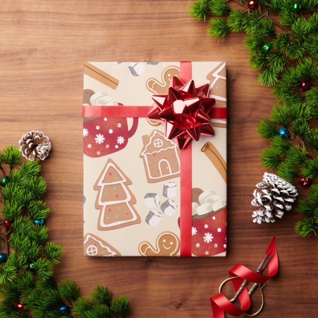 Papel De Regalo Gingerbread Cookies & Hot Chocolate Wrapping Paper (Regalo de vacaciones)