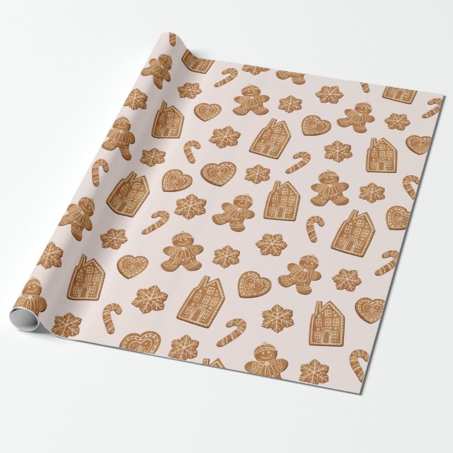 Papel De Regalo Gingerbread Cookies Pattern Christmas Holiday (Desenrollado)