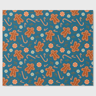 Papel De Regalo Gingerbread man and candy cane pattern