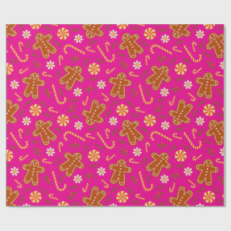 Papel De Regalo Gingerbread man and candy cane pattern