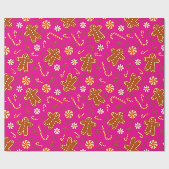 Papel De Regalo Gingerbread man and candy cane pattern (Superficie plana)