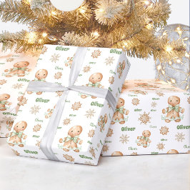 Papel De Regalo Gingerbread Man Boy Nombre Navidades de texto